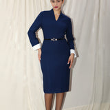 ACETATE BLEND NAVY BLUE DRESS