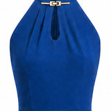 Sense by Mei | Two-Piece Set Royal Blue Modern Qipao | Halter Neck Acetate Dress & Skirt