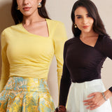 ASYMMETRICAL NECKLINE WOOL TOP