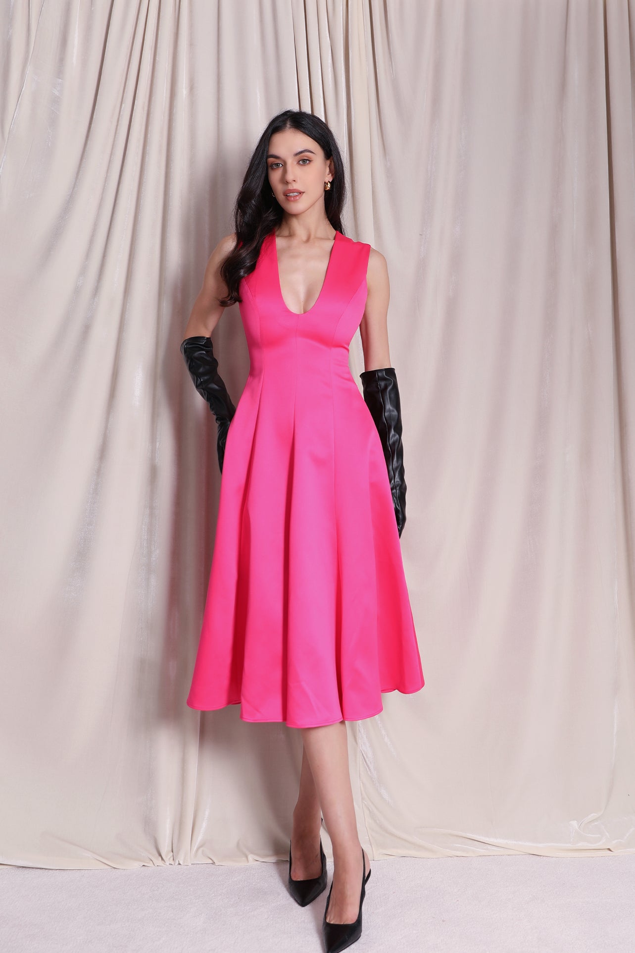 Rose Pink Deep U-Neck Dress