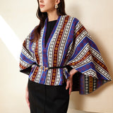 COLOR-CLASH STRIPED JACQUARD CAPE