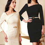 IRREGULAR COLLAR FITTED DRESS