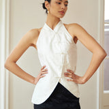 MANDARIN-COLLAR JACQUARD BLOUSE