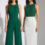Dark Green Tailored Wide-Leg Jumpsuit Set