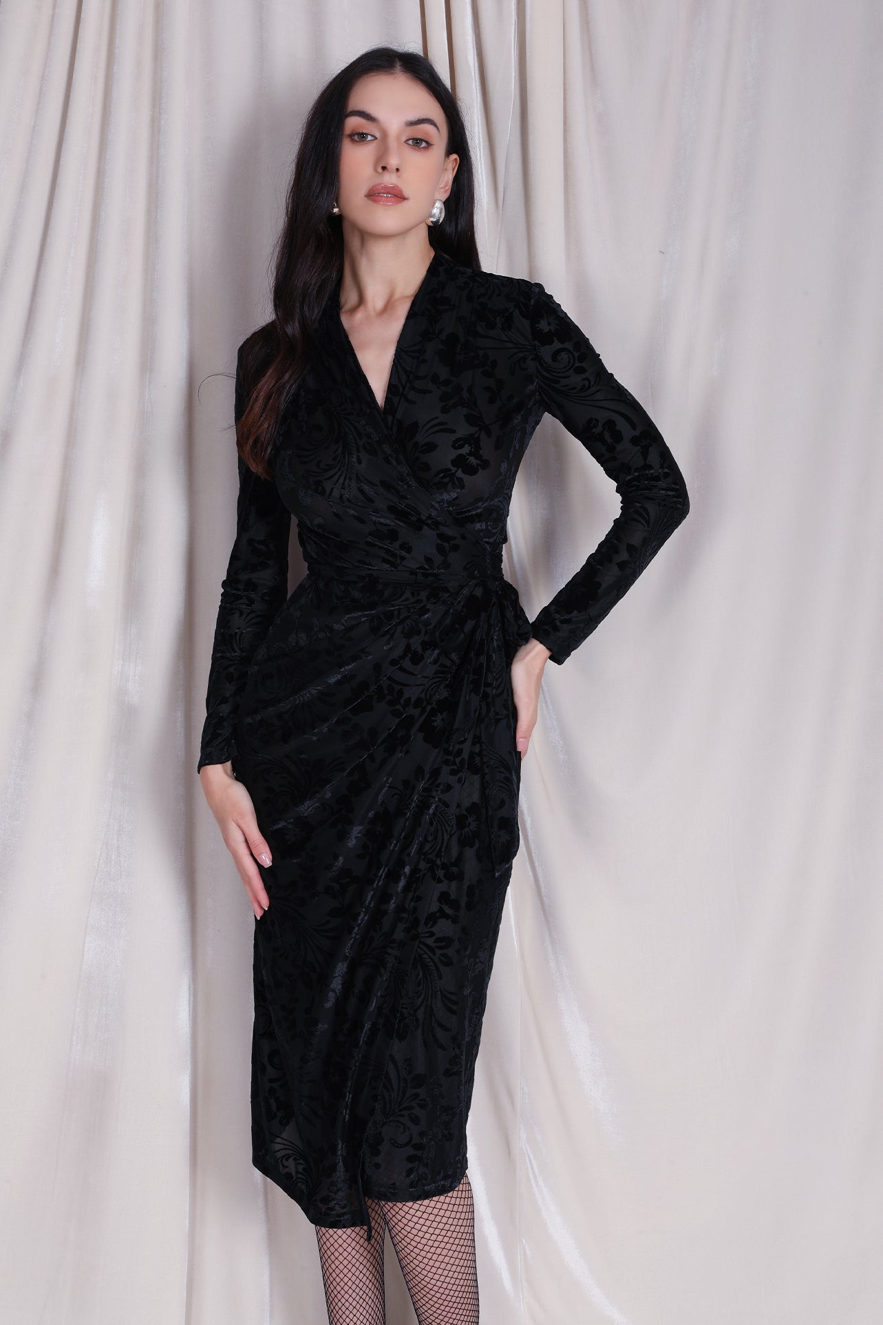 BURN-OUT VELVET WRAP DRESS