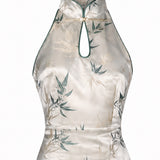 Early Summer | Ink Bamboo Print Silk Two-Piece QiPao
