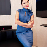 ‌TENCEL DENIM TIE-COLLAR DRESS