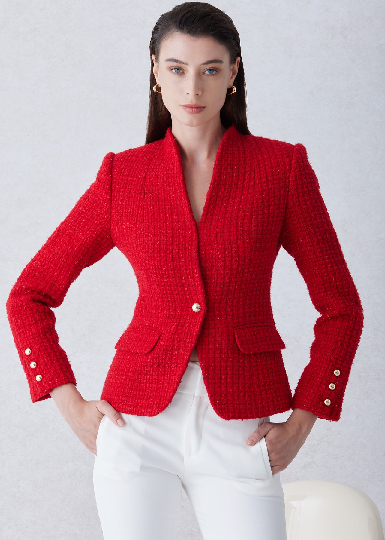 WOOL BLEND TWEED JACKET IN RED