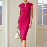 FUCHSIA CAP-SLEEVE TAILORED DRESS