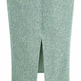 SENSEBYMEI Bamboo Green Alpaca Wool Straight Midi Skirt with Side Slit