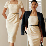 JACQUARD SQUARE NECK  DRESS
