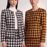 THE TAILOR Houndstooth Wool-Blend Hook-Closure Cropped Jacket