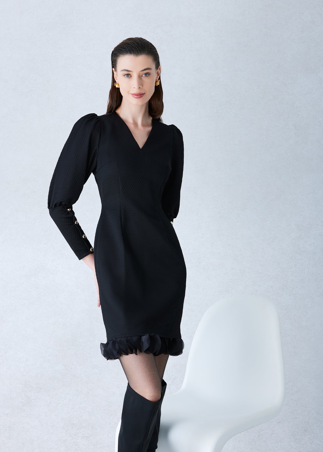 ACETATE JACQUARD DRESS IN BLACK