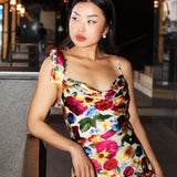 WATERCOLOR PRINTED SILK BURN-OUT SLIP DRESS