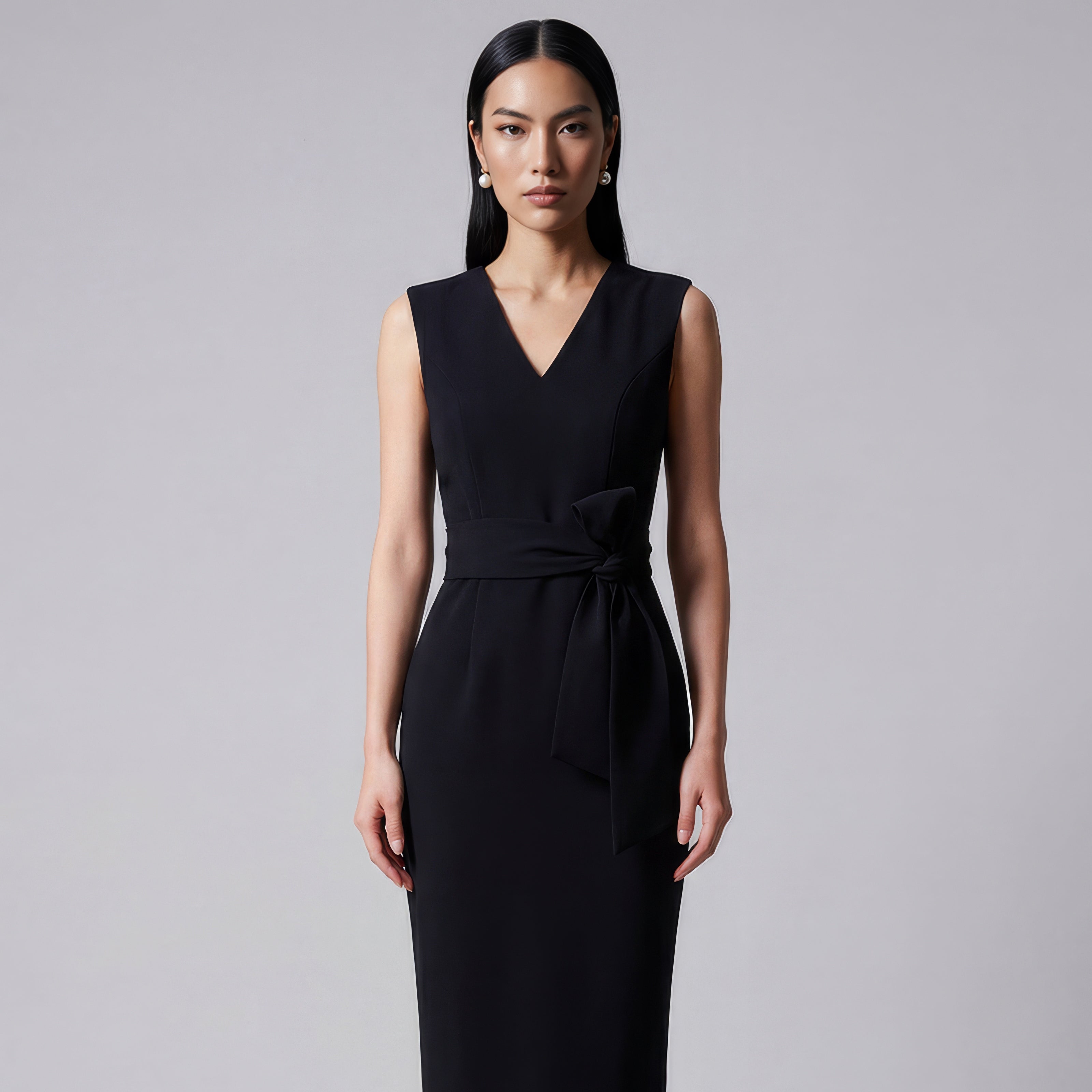 V-NECK LINE DRESS WITH  BELT