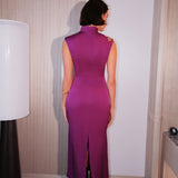 Cheongsam With Embroidered Flowers In Purple