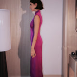 Cheongsam With Embroidered Flowers In Purple