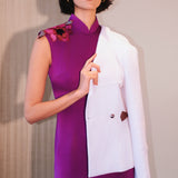 Cheongsam With Embroidered Flowers In Purple