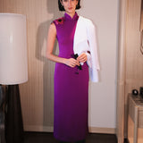 Cheongsam With Embroidered Flowers In Purple