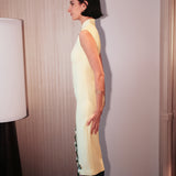 Pastel Yellow Embroidered Midi Qipao  Dress