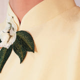 Pastel Yellow Embroidered Midi Qipao  Dress