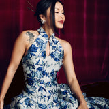 Contemporary Blue Floral Qipao Dress
