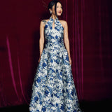 Contemporary Blue Floral Qipao Dress