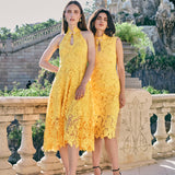 CHEONGSAM RICAMO LUNGHEZZA INTIMA IN GIALLO