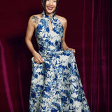 Contemporary Blue Floral Qipao Dress