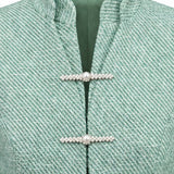 SENSEBYMEI Bamboo Green Tailored Stand-Collar Jacket with Pearl Buttons