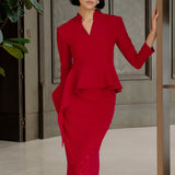 SENSE BY MEI Elegant Tailored Midi Skirt
