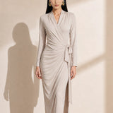 Sensebymei Fluid Long-Sleeve Wrap Dress