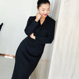V-NECK STRETCH BLACK DRESS