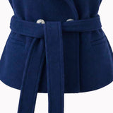 SENSEBYMEI Royal Blue Wool Double-Breasted Tailored Jacket with Detachable Cape