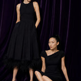 Triacetate Blend Wool Asymmetric Neck Dress