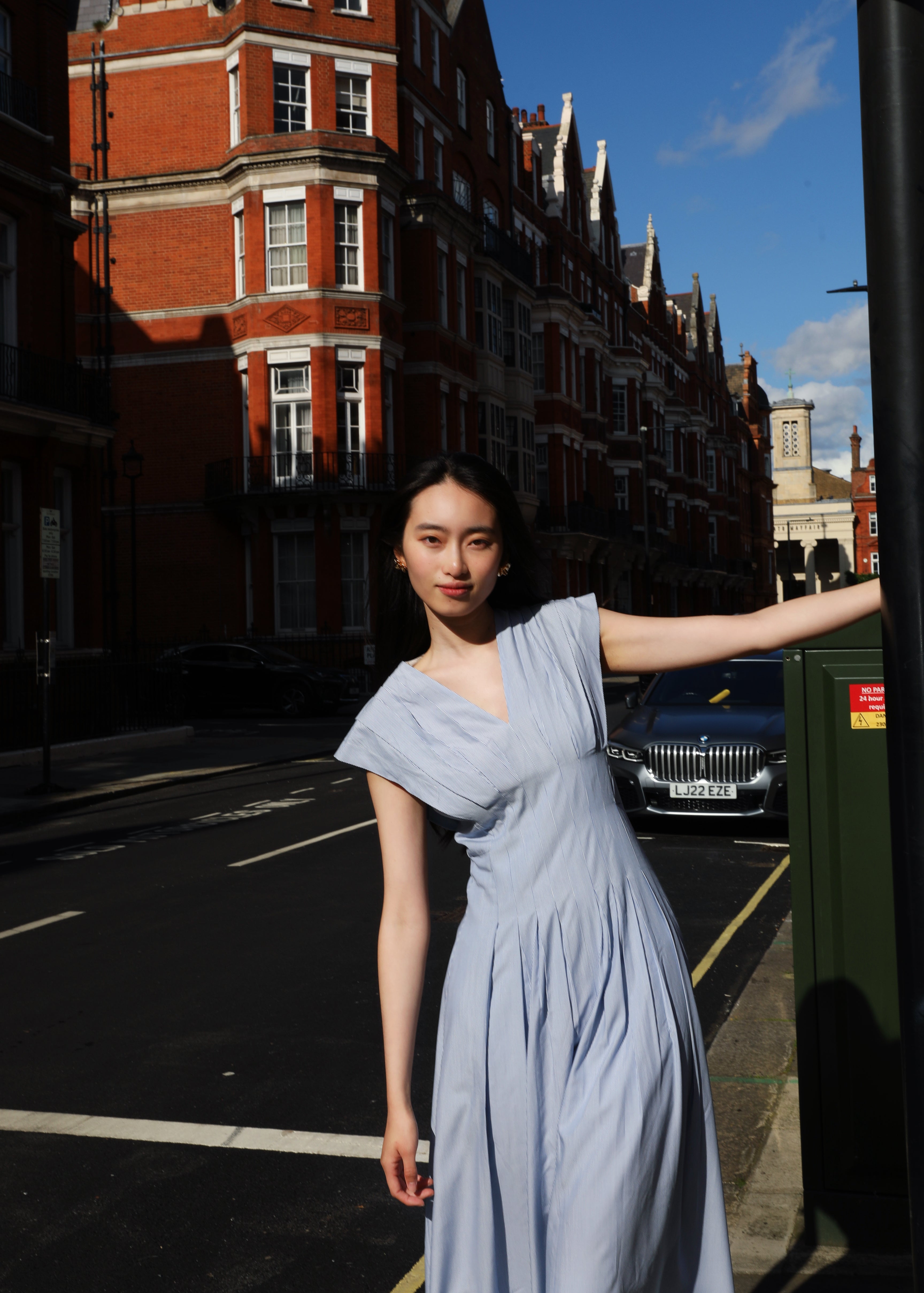 BLUE&WHITE STRIPES DRESS