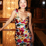 WATERCOLOR PRINTED SILK BURN-OUT SLIP DRESS