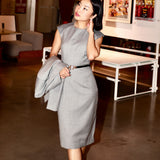 GREY WOOL PENCIL DRESS