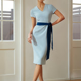 V-NECK DRESS IN BLUE