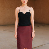 Sensebymei Burgundy High-Waisted Wrap-Front Midi Skirt