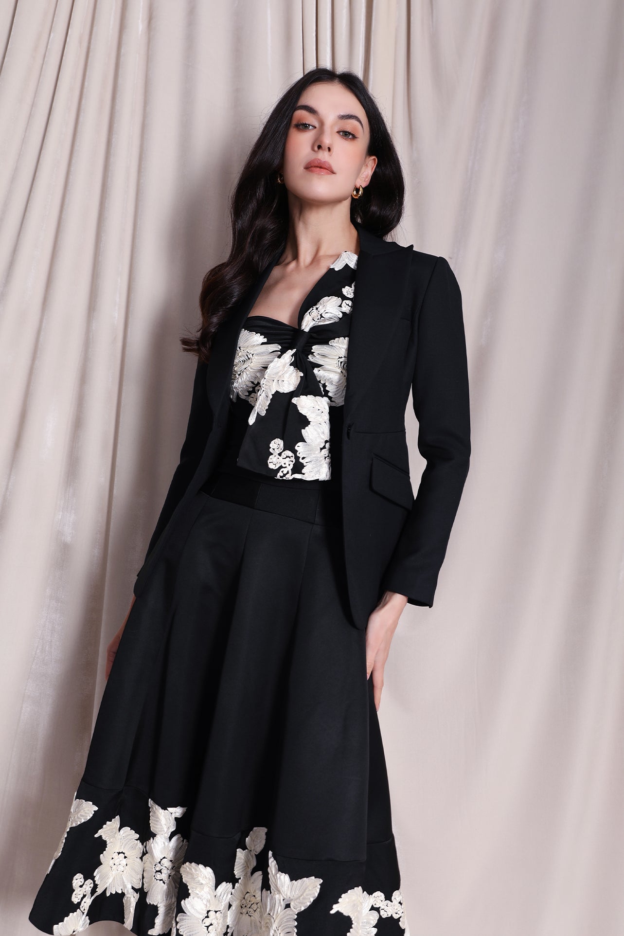 EMBROIDERED PANELED HALF-SKIRT