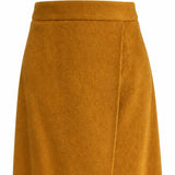 Mock-Wrap Wool Midi Skirt