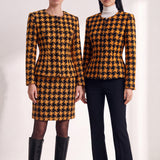 THE TAILOR Houndstooth Wool-Blend Hook-Closure Cropped Jacket