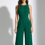 Dark Green Tailored Wide-Leg Jumpsuit Set