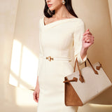 IRREGULAR COLLAR FITTED DRESS