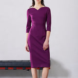 V-NECKLINE DRESS IN DARK PURPLE