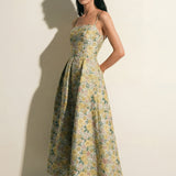 French Vintage Green Jacquard Midi Dress
