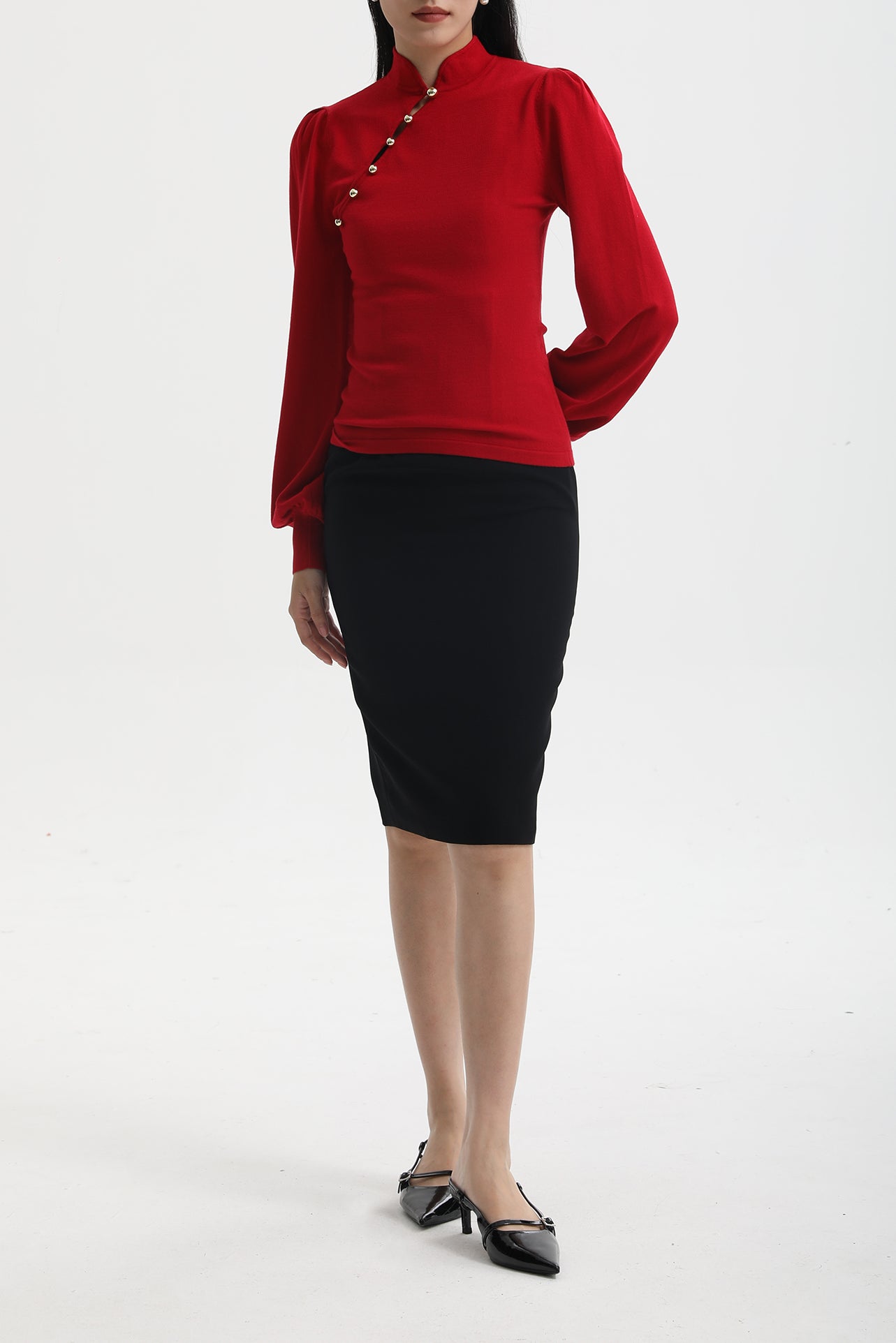 CHEONGSAM COLLAR KNIT TOP
