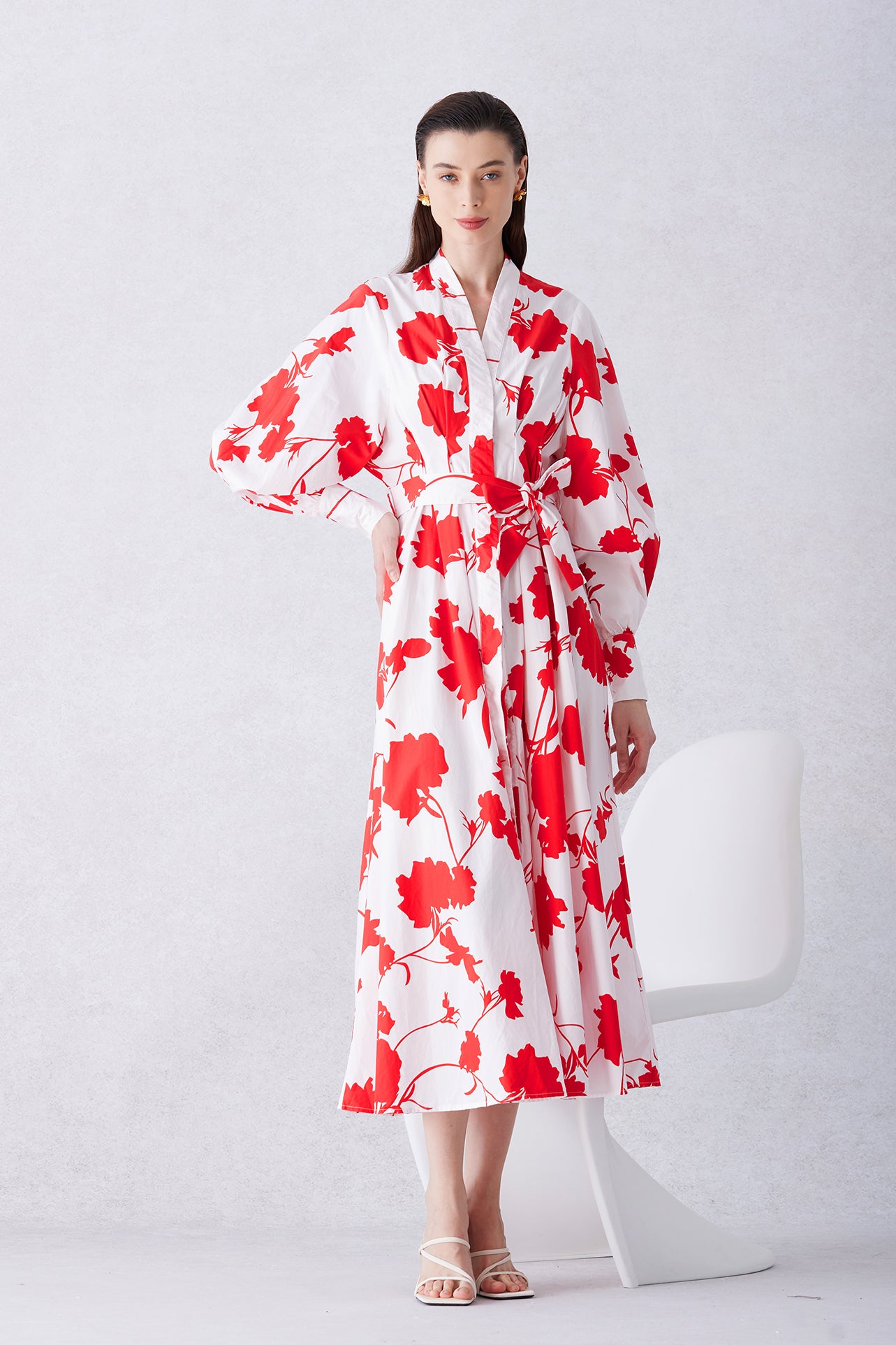 RED FLORAL PRINT DRESS