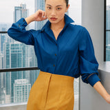 SENSEBYMEI Casual Collection Draped Long Sleeve Shirt with Gold Trim